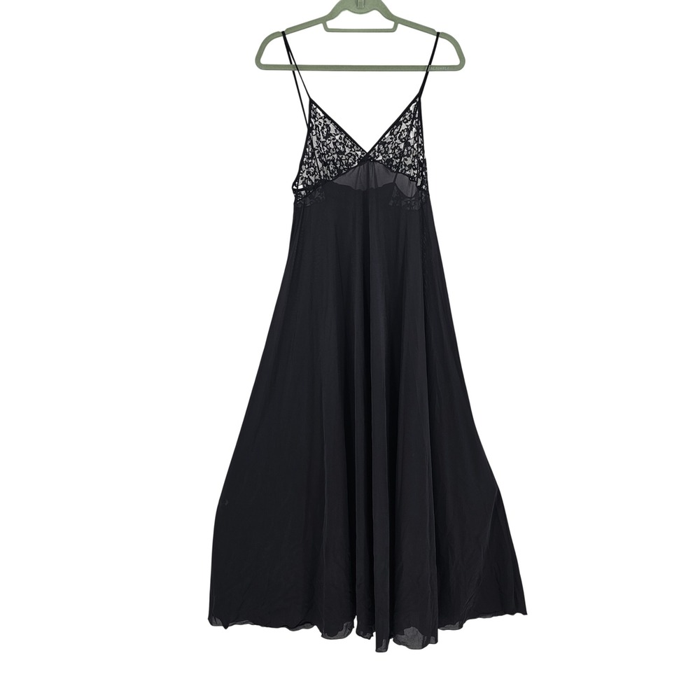 Vintage Olga Semi Sheer Maxi Slip Dress XS Lace Black Dark Coquette Romantic USA
